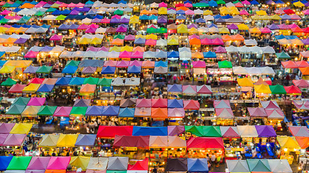 istock Colourful aerial view weekend market 515369000