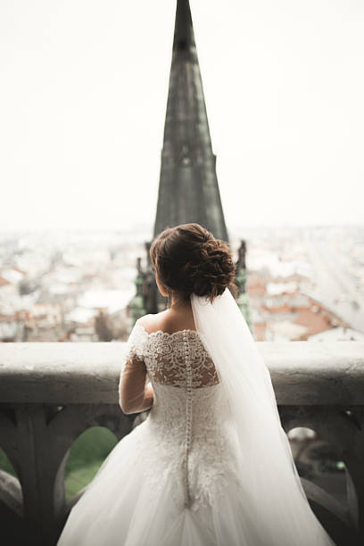 istock Beautiful bride on her wedding day with a view of 515369818