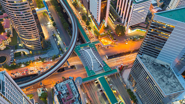 istock Aerial view city road interchanged and downtown 515370848