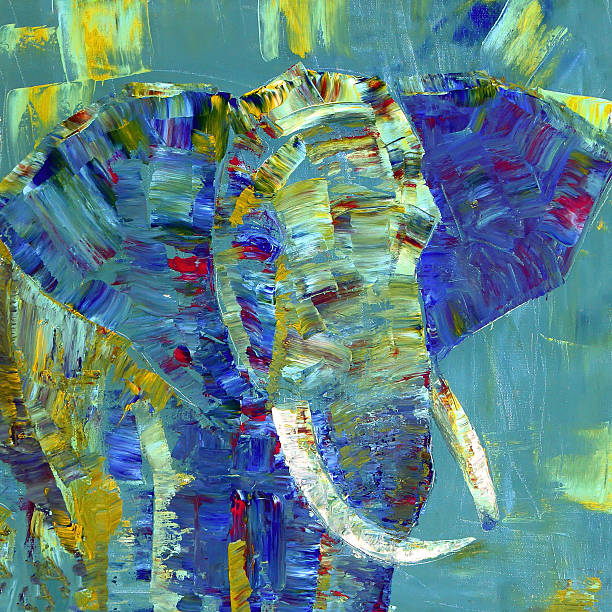 Elephant painted with acrylics on canvas An elephant painted with acrylics on canvas elephant art stock illustrations