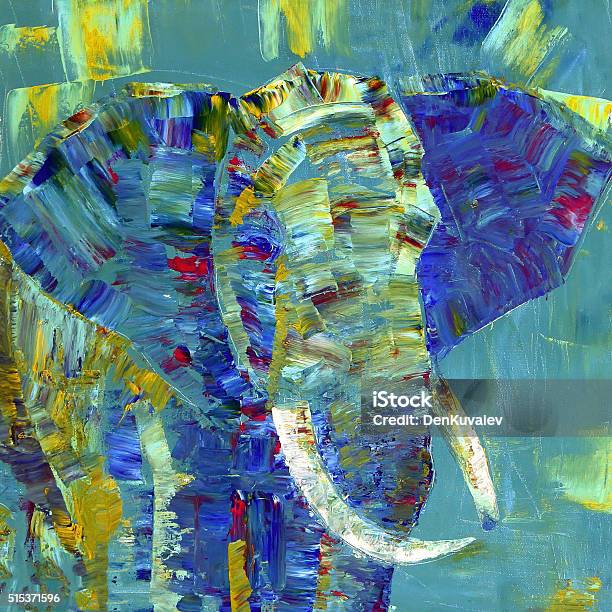Elephant Painted With Acrylics On Canvas Stock Illustration - Download Image Now - Painting - Art Product, Painting - Activity, Abstract