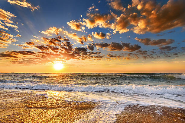 istock Orange mystic sunset on the sea. 515372676