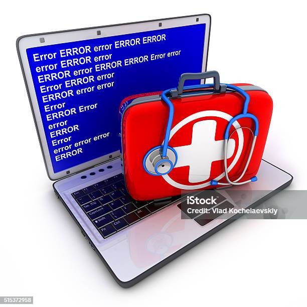 Laptop Error And Firstaid Kit Stock Photo - Download Image Now - Antivirus Software, Broken, Change