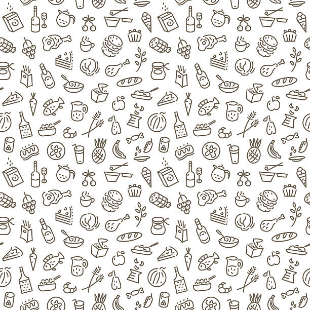 food seamless background food seamless background with thin line icons cooking patterns stock illustrations