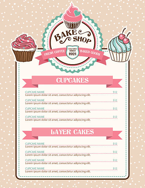 backen shop aufkleber mit cupcake und schleife - cupcake cake candy pink stock-grafiken, -clipart, -cartoons und -symbole