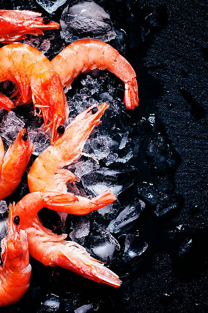 istock Food background, frozen cooked shrimp with ice 515377914