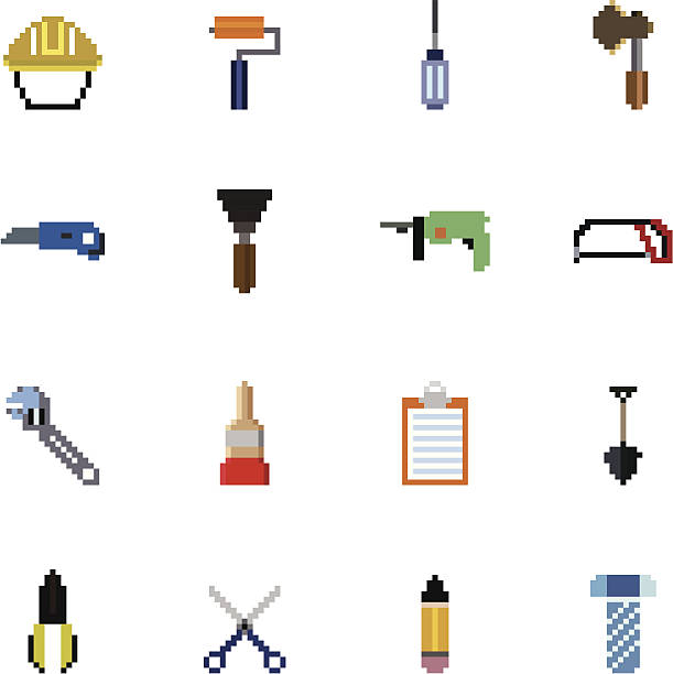 Construction Tools Pixel Icons vector art illustration