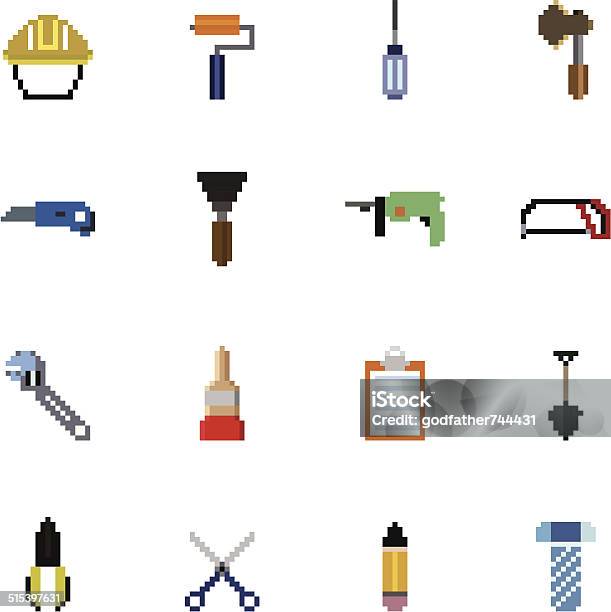 Construction Tools Pixel Icons Stock Illustration - Download Image Now - Pixelated, Construction Industry, Work Tool