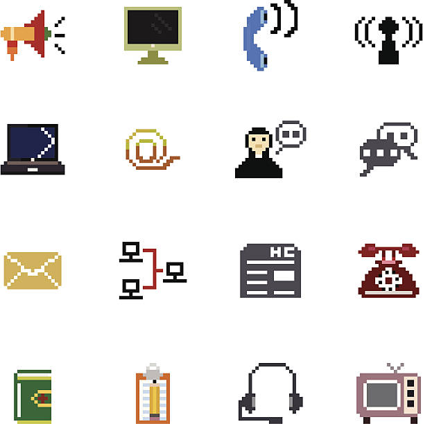 Communication Pixel Icons vector art illustration
