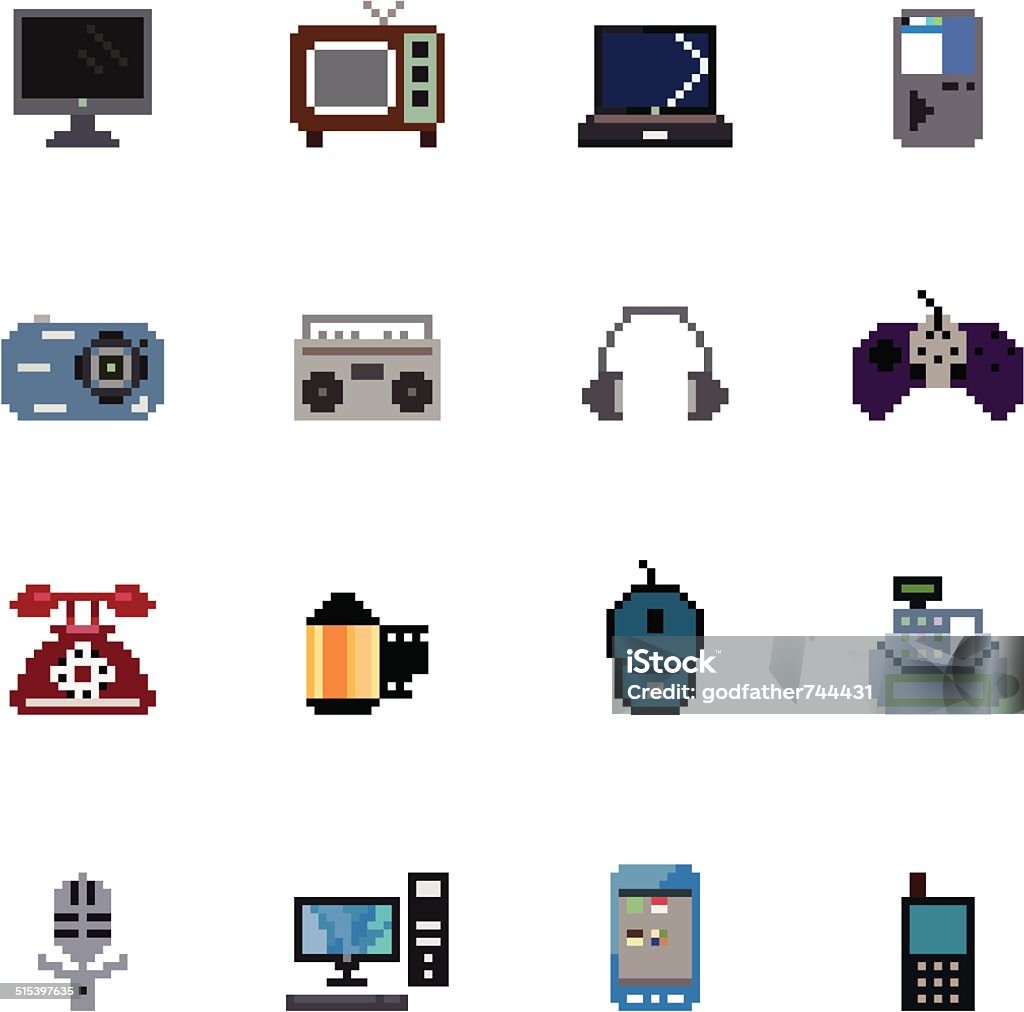 Digital Products Pixel Icons A collection of different kinds of Digital Products icons in pixel style. It contains hi-res JPG, PDF and Illustrator 9 files. Pixelated stock vector