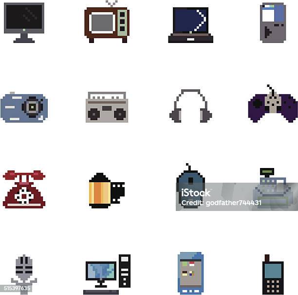 Digital Products Pixel Icons Stock Illustration - Download Image Now - Pixelated, Television Set, Home Video Camera