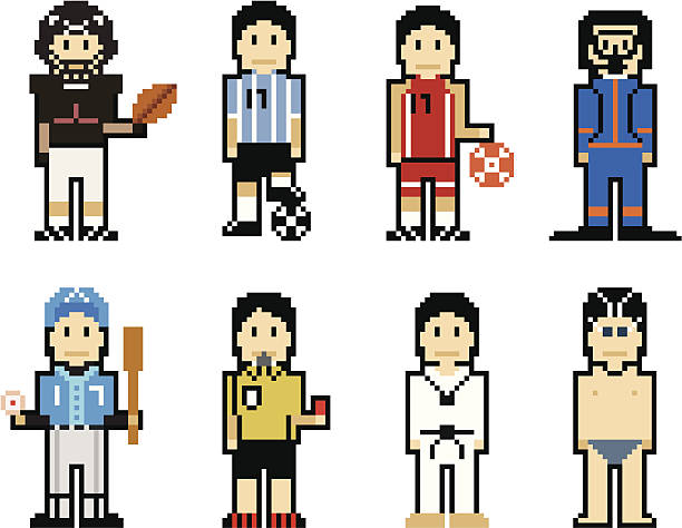 illustrations, cliparts, dessins animés et icônes de icônes de pixel personnes (sport) - soccer vector silhouette professional sport