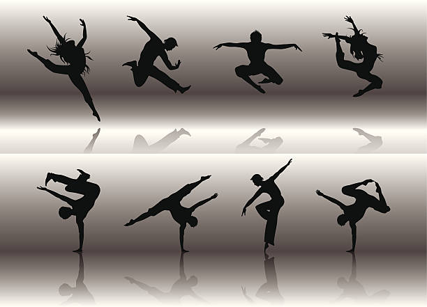 Dancing Group Dance Group with Hi-res JPG, PDF and Illustrator 9 file. Files are layered and global colors are used. black and white sports silhouette stock illustrations