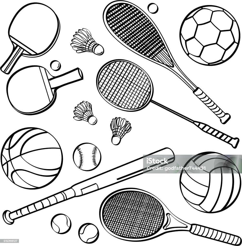 Sports Equipment Collections Different kinds of sports equipment in sketch style. It contains hi-res JPG, PDF and Illustrator 9 files. Badminton - Sport stock vector