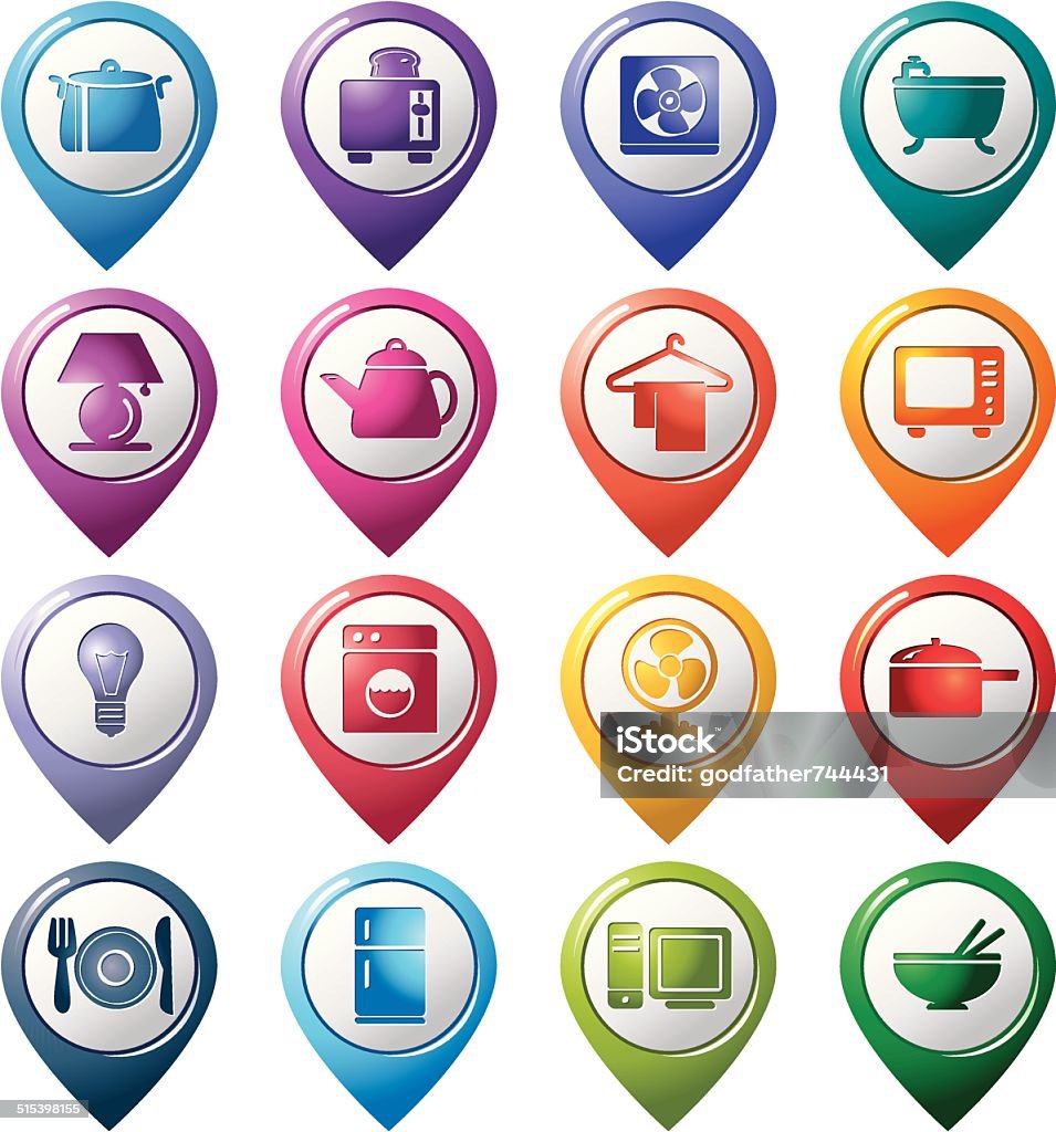 Houseware Icons A collection of different kinds of houseware icons. It contains hi-res JPG, PDF and Illustrator 9 files. Aiming stock vector