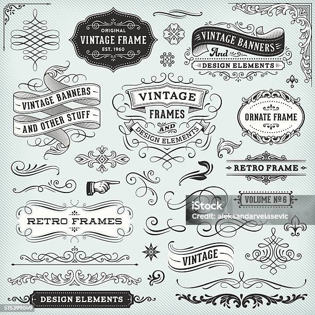 Vintage Frames And Banners Stock Illustration - Download Image Now - Retro Style, Old-fashioned, Flourish - Art