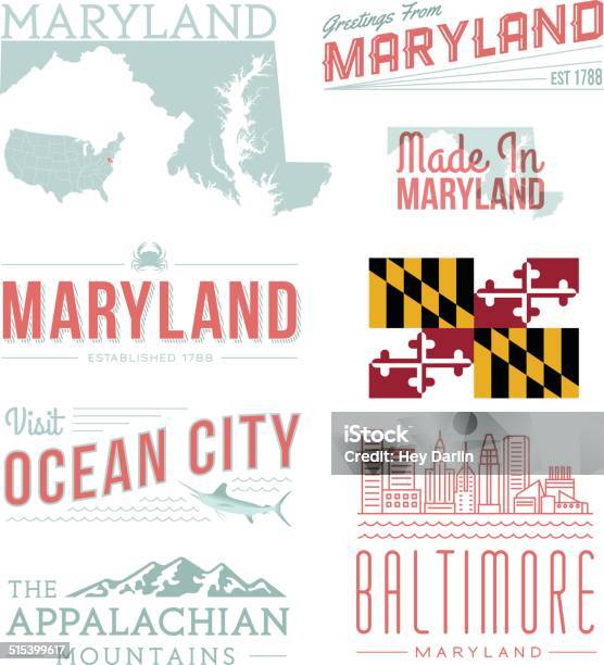 Maryland Typography Stock Illustration - Download Image Now - Maryland - US State, Baltimore - Maryland, Ocean City - Maryland