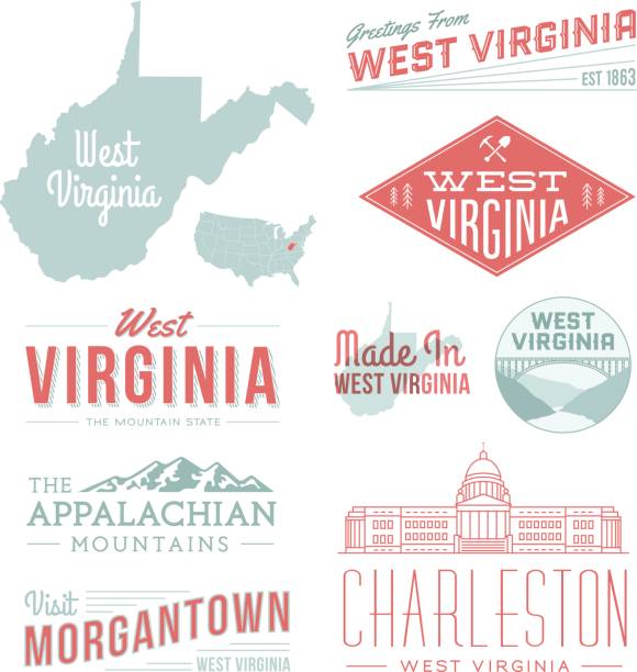 ilustraciones, imágenes clip art, dibujos animados e iconos de stock de tipografía de west virginia - appalachia mountains