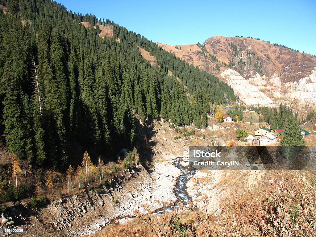 mountain, sky, trees There are mountain, blue sky, green trees Blue Stock Photo