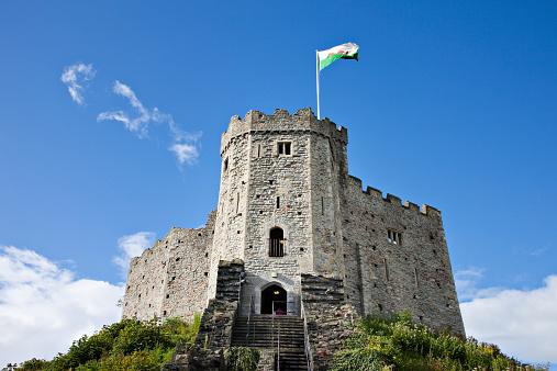 Cardiff, UK - September 18, 2011: The Norman Keep against a blue sky. Photographed at Cardiff Castle.