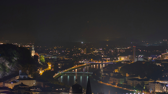 Salzburg and river Salzach captured in a night shot.