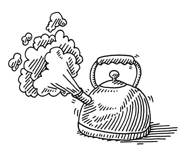Vector illustration of Boiling Water Steam Teapot Drawing