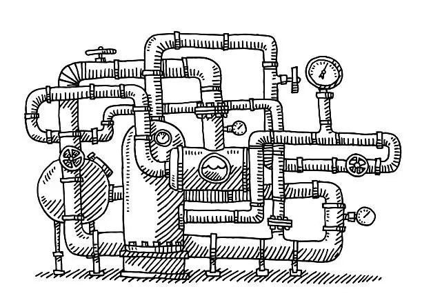 Vector illustration of Water Pipe System Industry Drawing