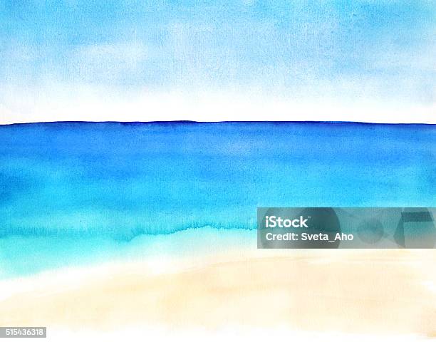 Landscape With Sand Beach And Ocean Stock Illustration - Download Image Now - Watercolor Painting, Beach, Sea