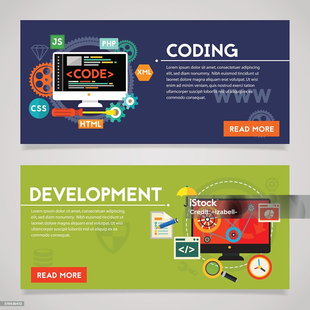 Development And Coding Concept Banners Stock Illustration - Download ...
