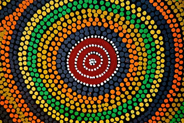 Photo of Painted color dot mandala circle Asian African ethnic art craft