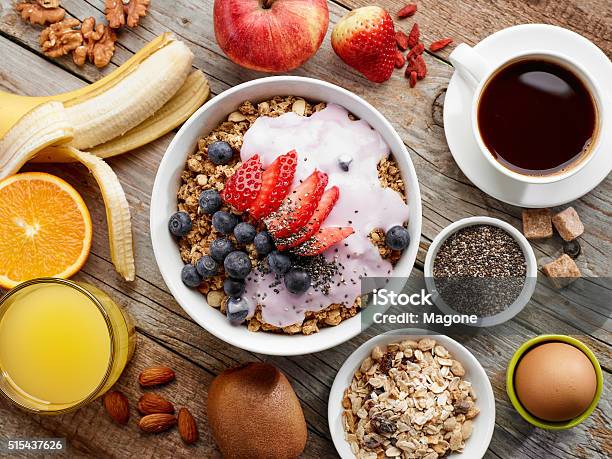 Healthy Breakfast Ingredients Stock Photo - Download Image Now - Breakfast, Healthy Eating, Coffee - Drink