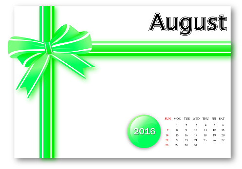 August 2016 - Calendar series with gift ribbon design