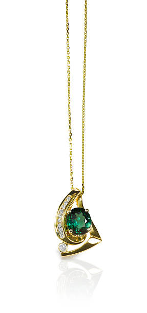 istock Green Emerald and Diamond Pendant Necklace 515441476