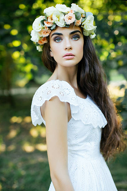 istock Beautiful bride on a background of summer forest 515441998