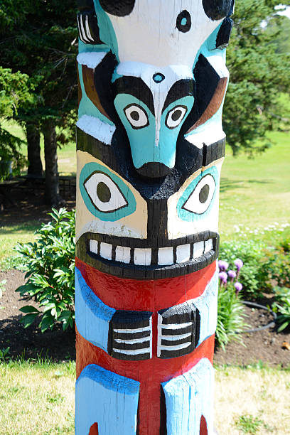 istock Close up faces carved into a Totem Pole. 515443344