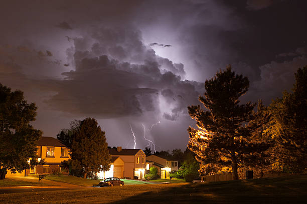 istock Thunderhead lightning strikes over Denver homes Colorado 515447846