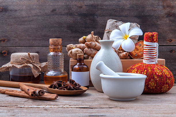 istock Natural Spa Ingredients herbal compress ball and herbal  . 515448150