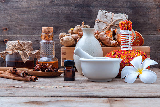 istock Natural Spa Ingredients herbal compress ball and herbal  . 515448196