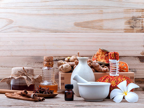 istock Natural Spa Ingredients herbal compress ball and herbal  . 515448258