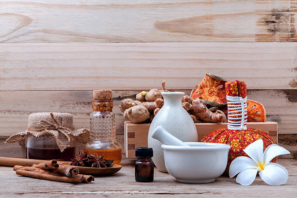 istock Natural Spa Ingredients herbal compress ball and herbal  . 515448322