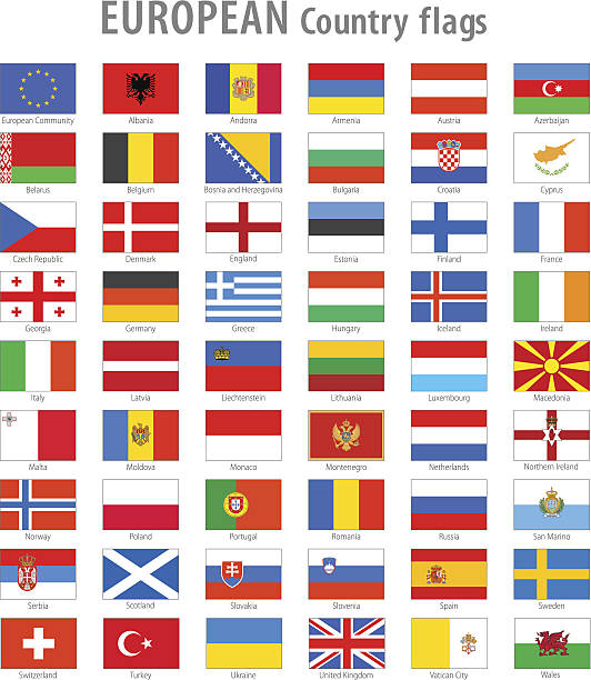 европейский национальный флаг вектор икона set - босния и герцеговина иллюстрации stock illustrations