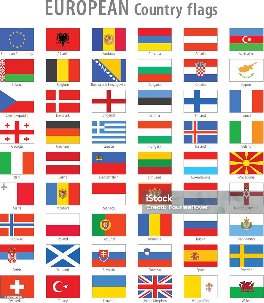 European National flag Vector Icon set Full set of all European countries High Quality Vector National simple flags. Vector file is layered with each flag on its own properly named layer. Flag stock vector