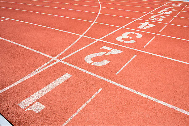 istock Rubber running lane for sprint or race. 515449377