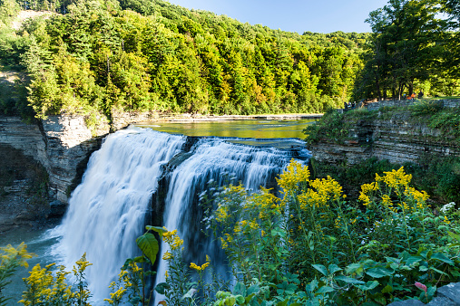 The middle of three falls in Letchworth State Park, Finger Lakes Region, Upstate New York