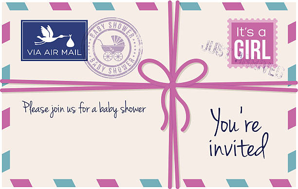 illustrazioni stock, clip art, cartoni animati e icone di tendenza di bambino ragazza doccia invotation lettera - baby shower invitation its a girl greeting card