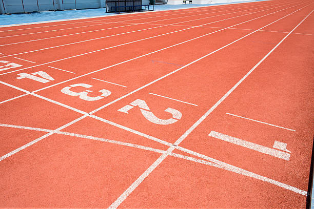 istock Rubber running lane for sprint or race. 515452379