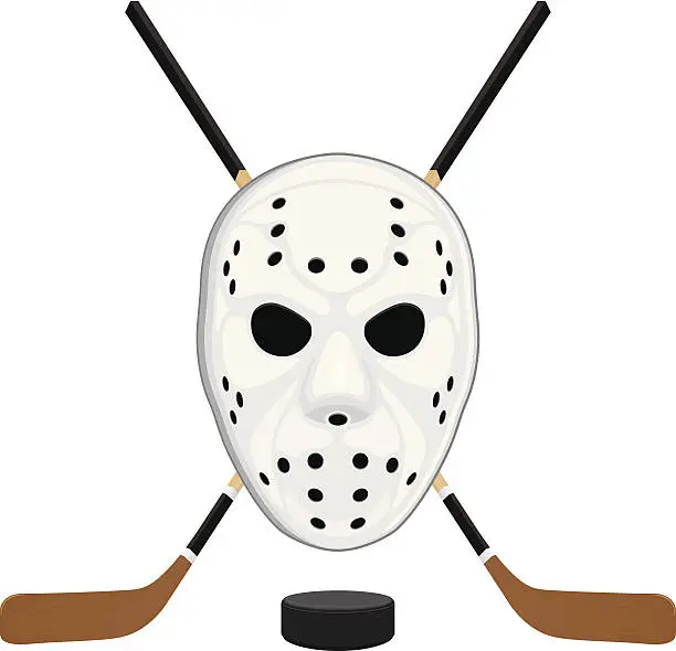 Vector illustration of Hockey Mask, Puck and Sticks