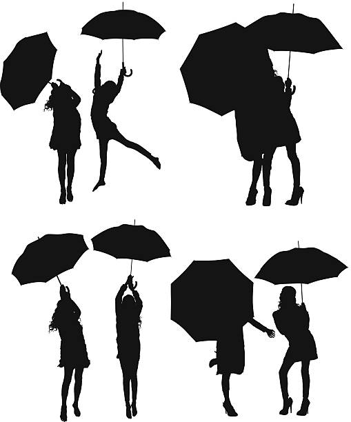 Girls and umbrella vector Girls and umbrella vectorhttp://www.twodozendesign.info/i/1.png standing on one leg not exercising stock illustrations
