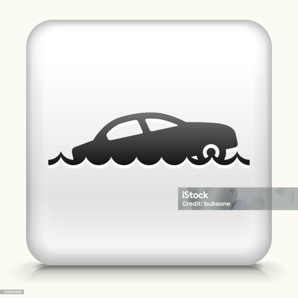 Square Button with Sinking Car White Square Button with Sinking Car Car stock vector