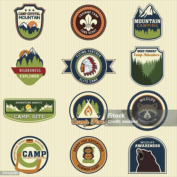 Set Of Retro Vintage Camp Labels Badge Vector Illustration Eps1 Stock Illustration - Download Image Now